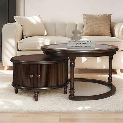 Modern Nesting Coffee Table Set with Glass and Solid Wood Frame