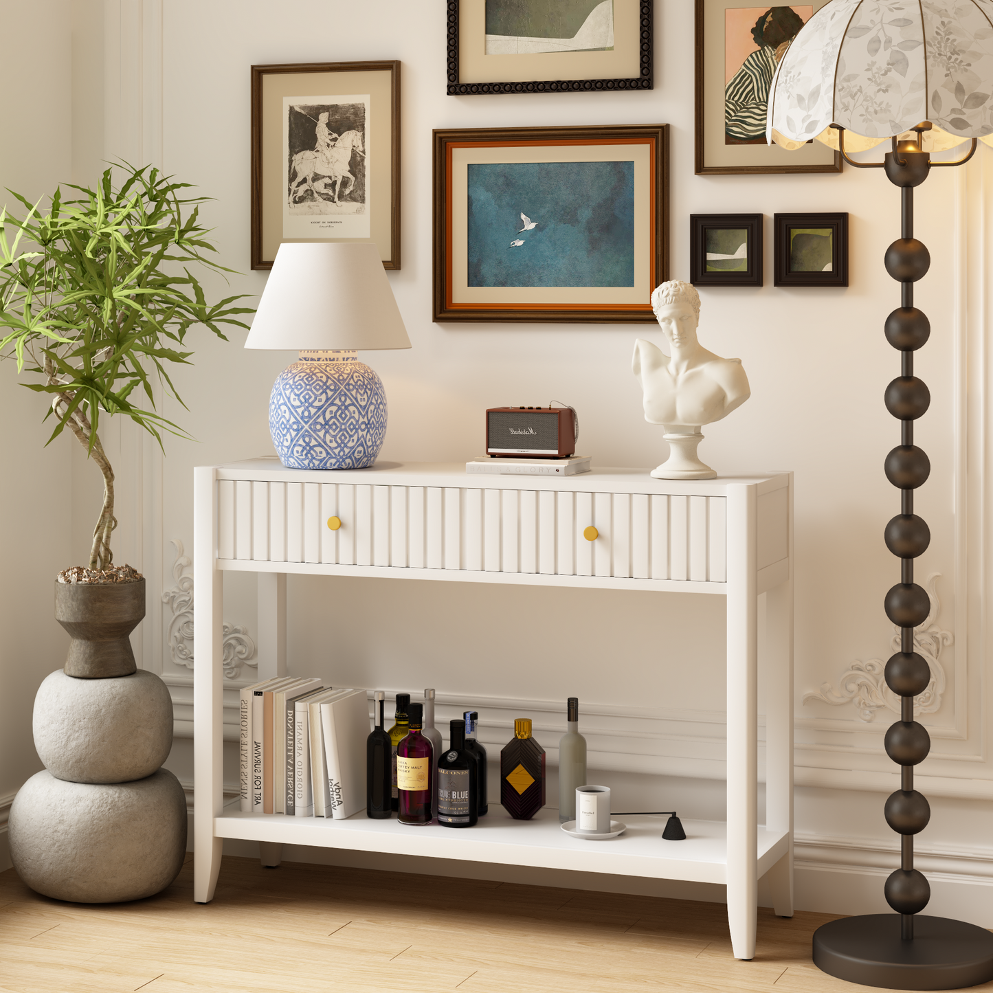 29.53" Tall Console Table with Drawers and Storage Shelf