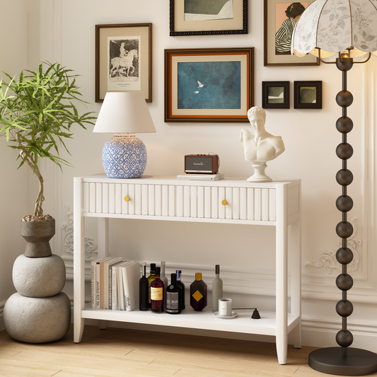 29.53" Tall Console Table with Drawers and Storage Shelf