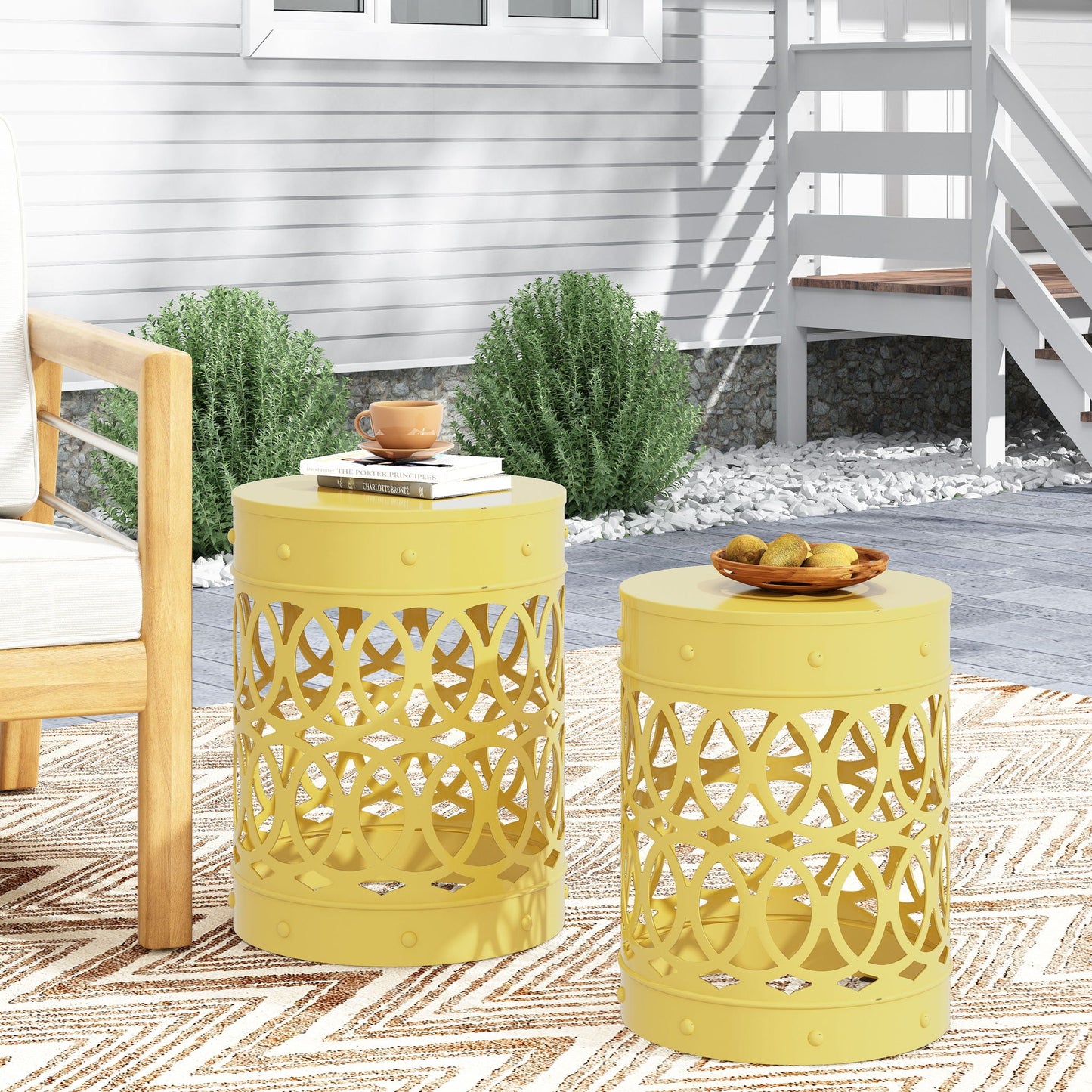 Outdoor Metal Side Table Set of 2