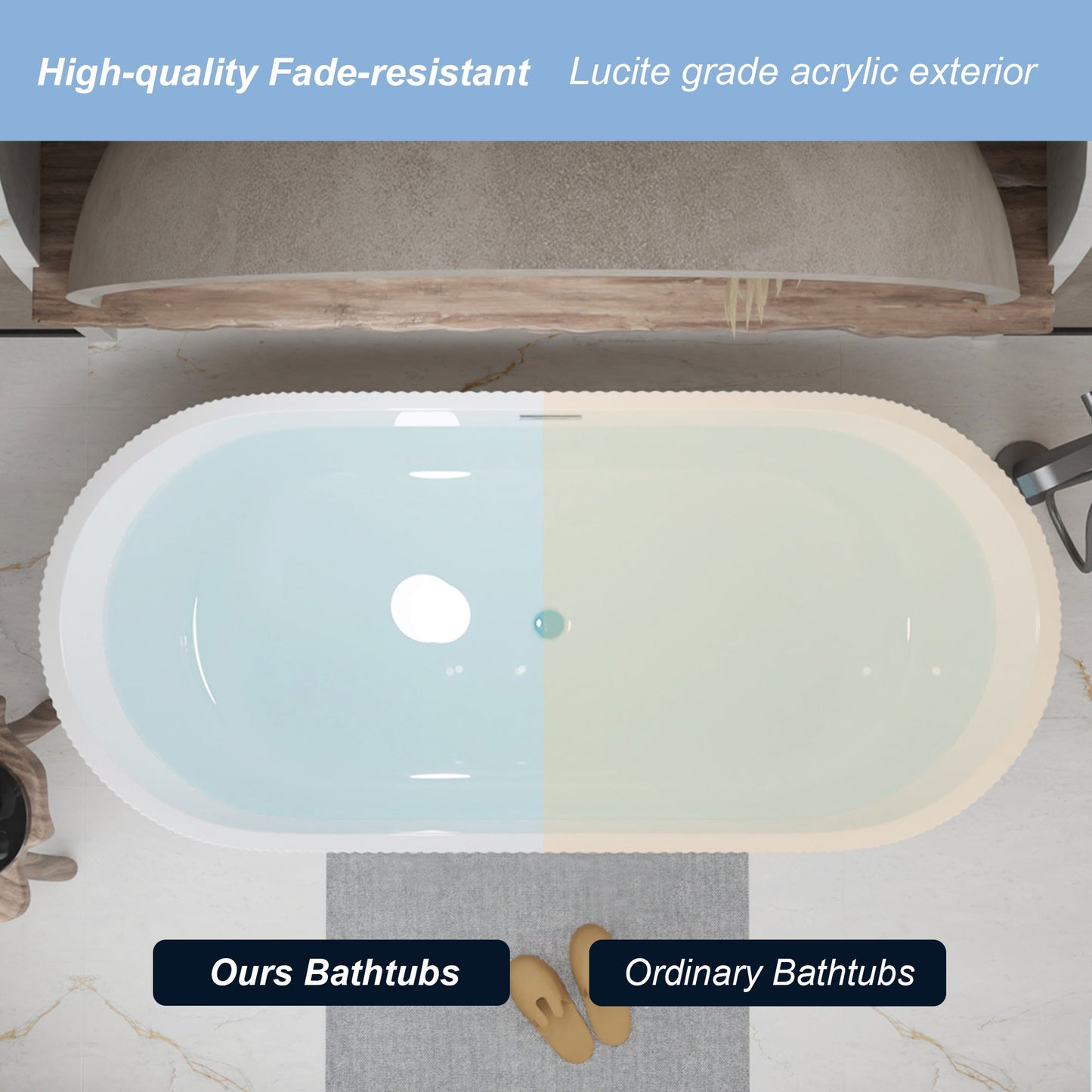 59" Linear Acrylic Freestanding Soaker Bathtub