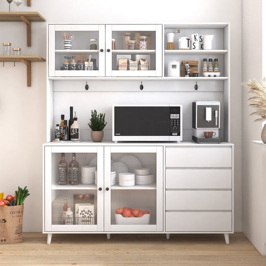 63" W Large Kitchen Hutch Cabinet, Freestanding Pantry Storage