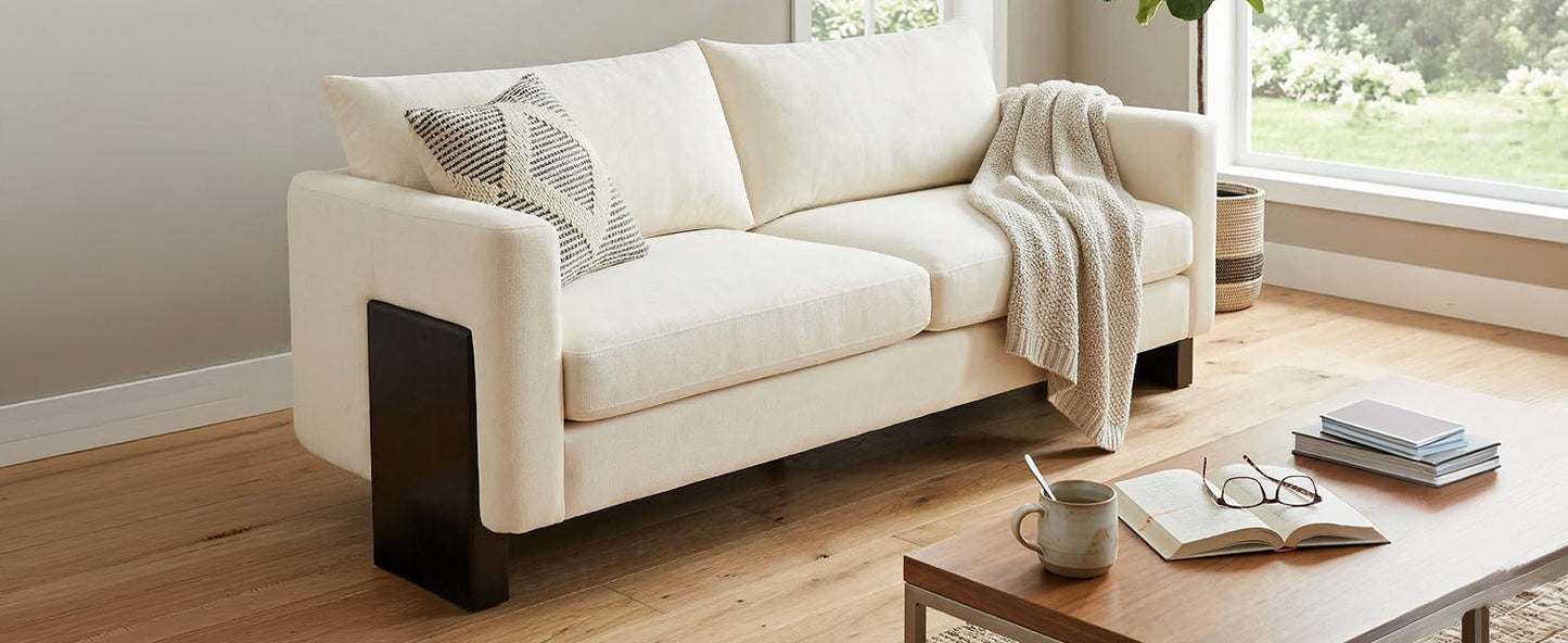 Modern Sofa Couch Stylish 3-Seater Sofa with Rubberwood Legs