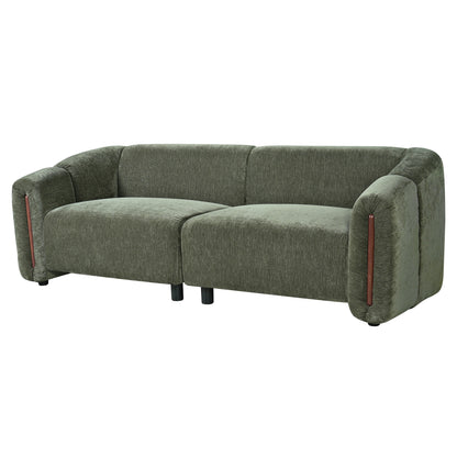Modern Minimalist Curved Block Sofa with Wood Accents - Cream Boucle
