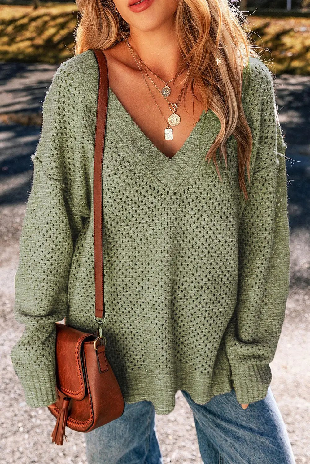 Women's Sweater - Eyelet Knit - Loose Fit, Chic Winter
