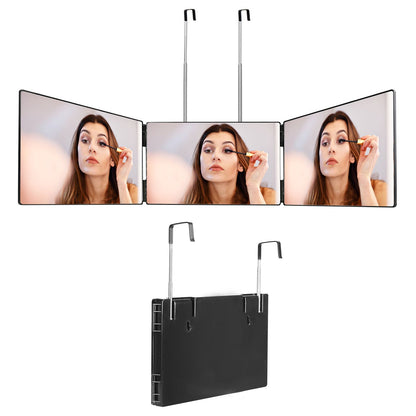 3 Way Mirror with Telescopic Hanger Tri-fold Mirror Personal Makeup Mirror for Self Shaving Hair Cutting Dyeing Curling Braiding