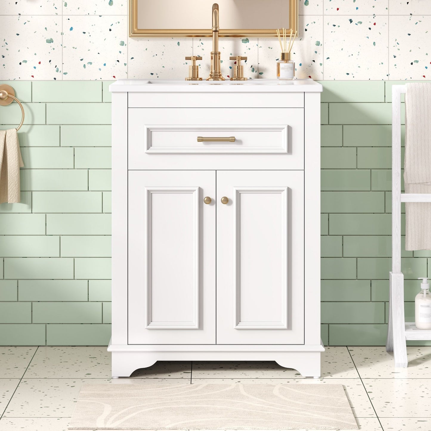 Bathroom Vanity With Integrated Sink, 2 Door Cabinet With Tip Out Drawer