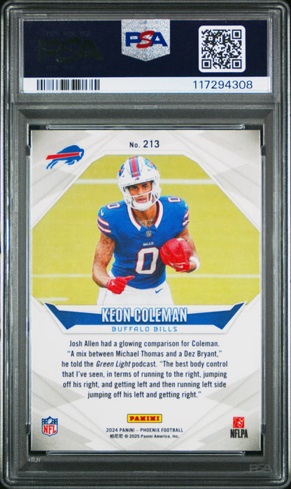 Graded 2024 Panini Phoenix Keon Coleman #213 Lazer Rookie RC Football Card PSA 10 Gem Mint