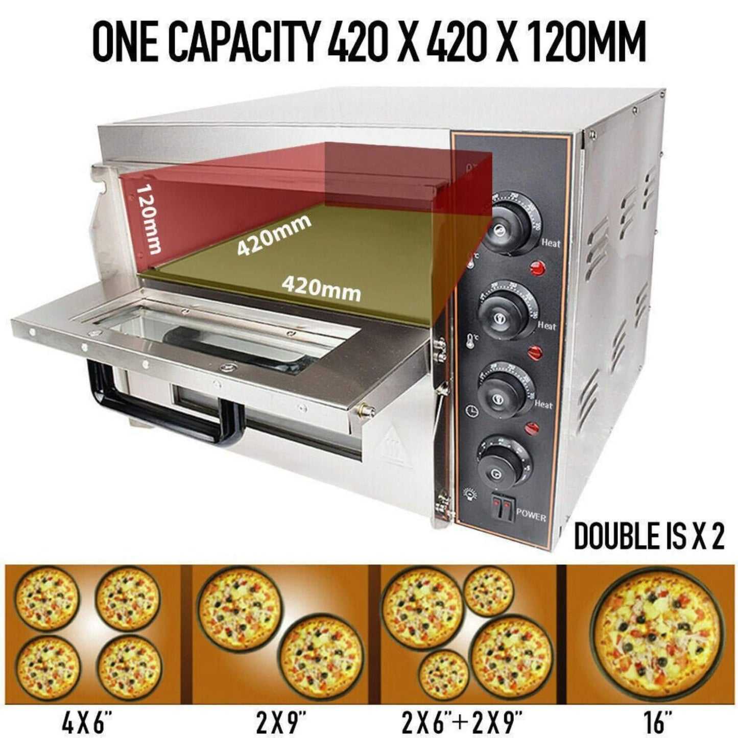 Heavy-Duty 3KW Electric Commercial Stainless Steel Double Deck Pizza Oven (SAK81427)