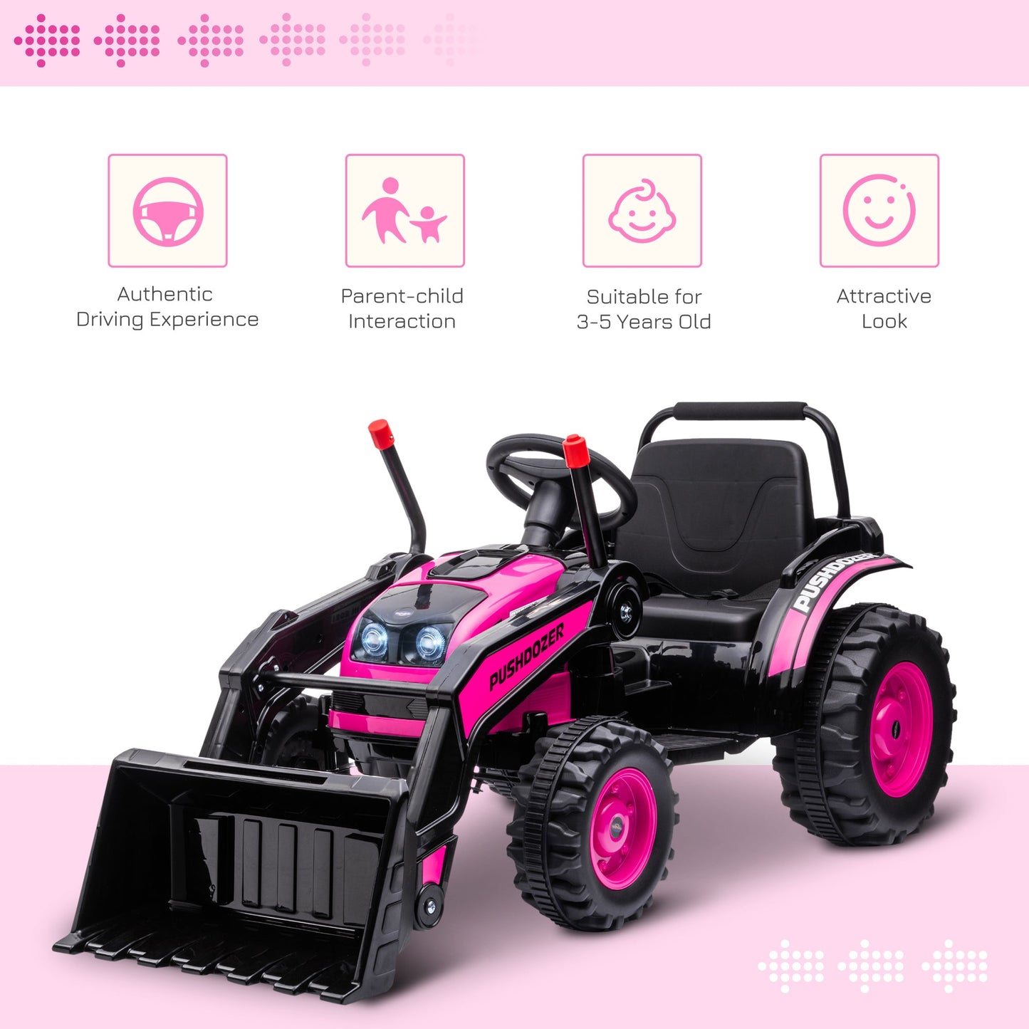 Excavator 6V Battery Tractor with Music and Headlight for Kids' Riding Fun