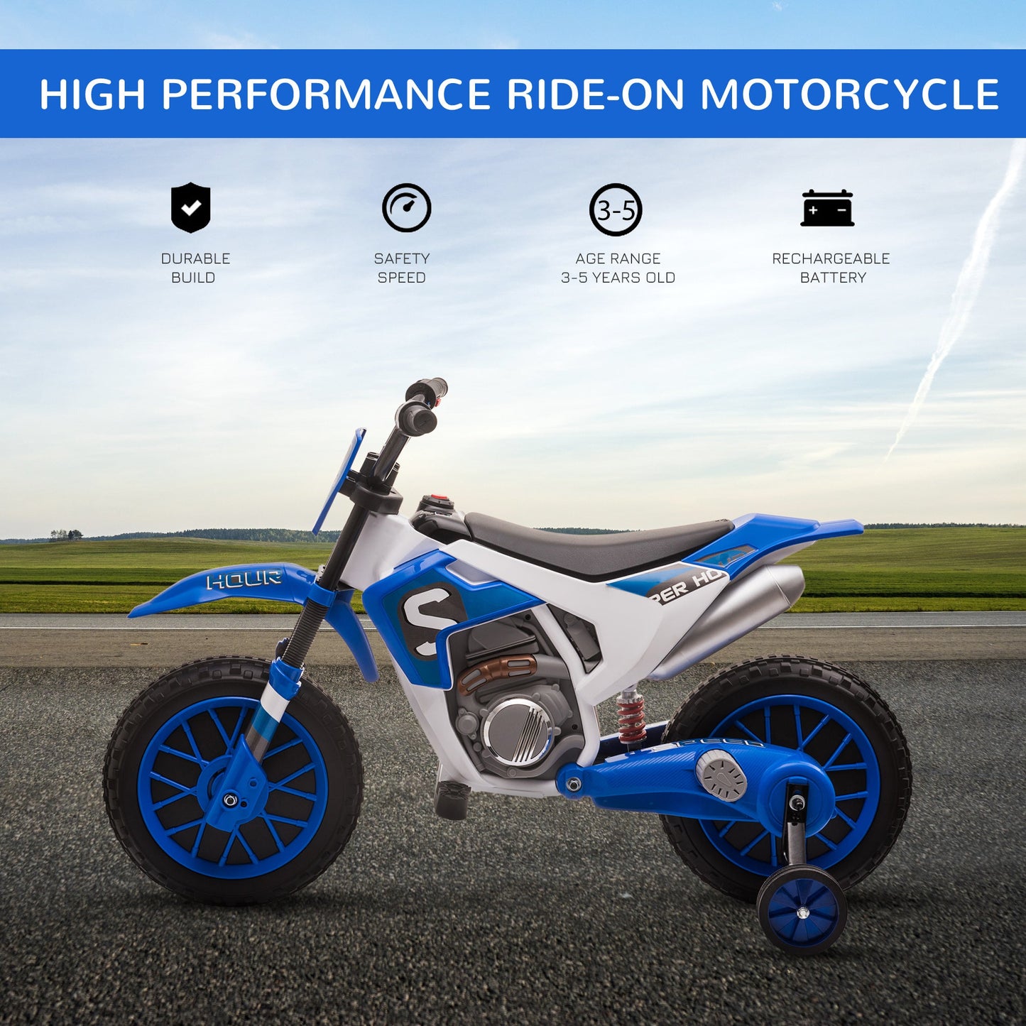 12V Rechargeable Dirt Bike Toy with Training Wheels - Perfect for Little Riders!