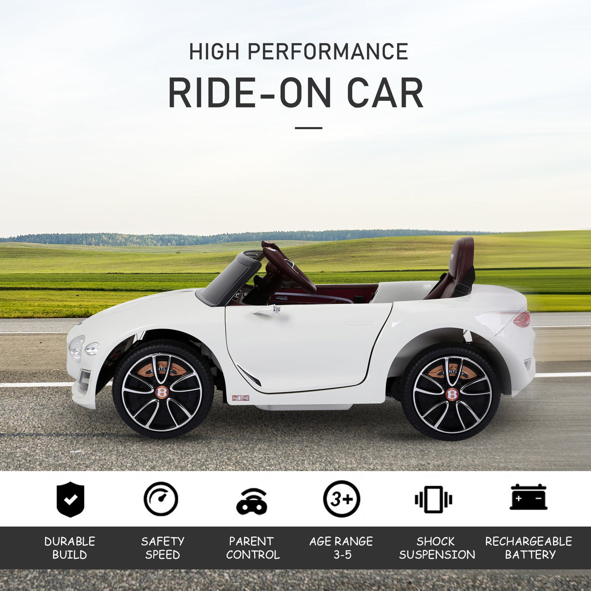 Licensed 12V Bentley Ride On Car for Kids with Parent Remote Control - Black