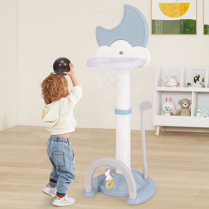 4-In-1 Kids Basketball Hoop with Moon-shaped Electronic Scoreboard and Play Set-Blue