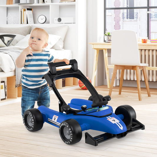 4-in-1 Baby Push Walker Activity Center Height Adjustable with Music Box-Blue