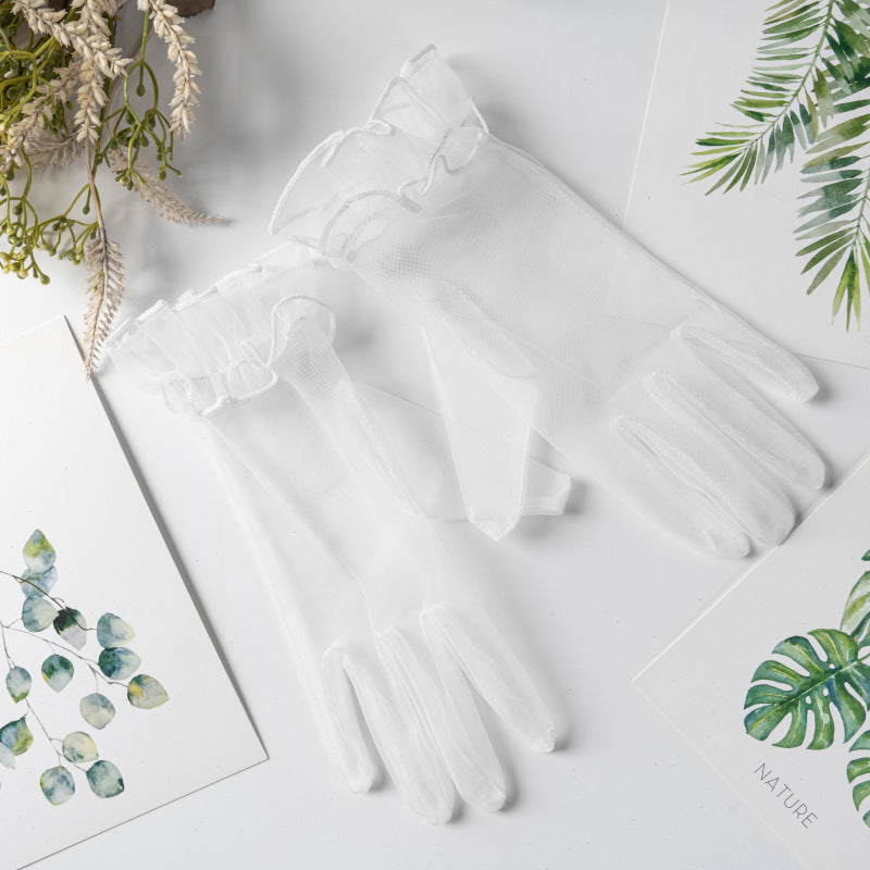 Bridal Wedding Dress Evening Gown Gloves Ruffle