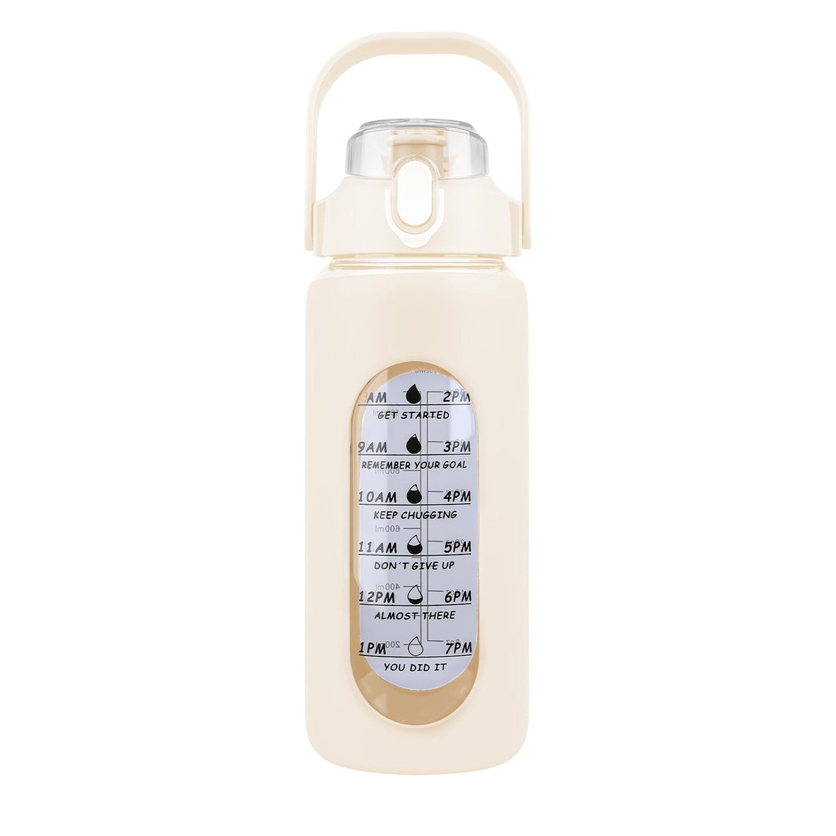 64Oz Glass Water Bottle Sports Water Bottle Motivational Water Bottle Water Intake Tracker Bottle with Straw Time Marker Silicone Sleeve Handle for Gy