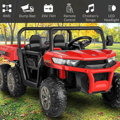 400W 2-Seater 4WD Ride-On Car for Kids with Dump Bed, RC Control, MP3 Player, and LED Lights - 3 Speed Options