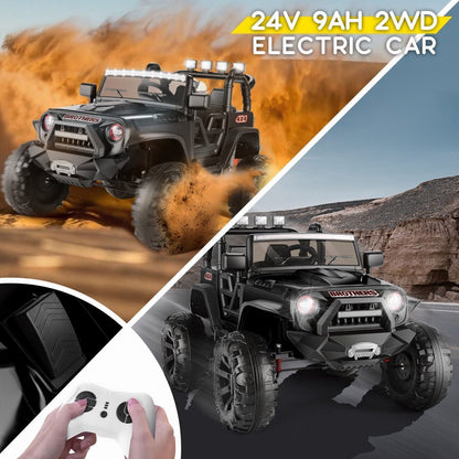 400W 2-Seater Electric Jeep for Kids with LED Lights and 3-Speed Options