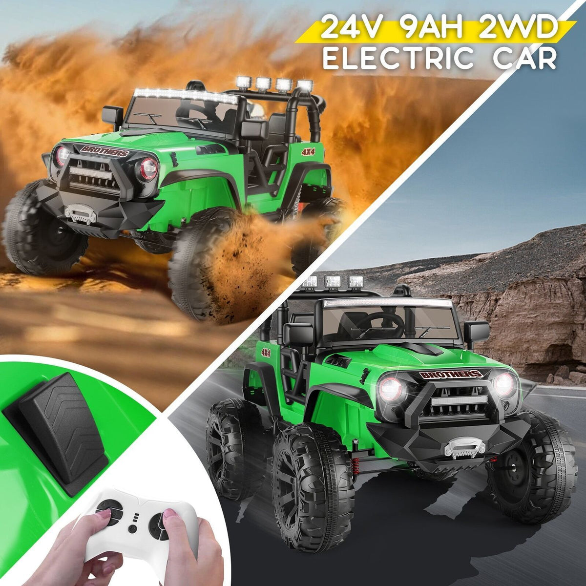 400W 2-Seater Electric Ride-On Truck with LED Lights for Kids (24V)