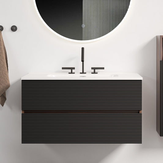 Gloria 36" Wall Mounted Soft Black Bathroom Vanity