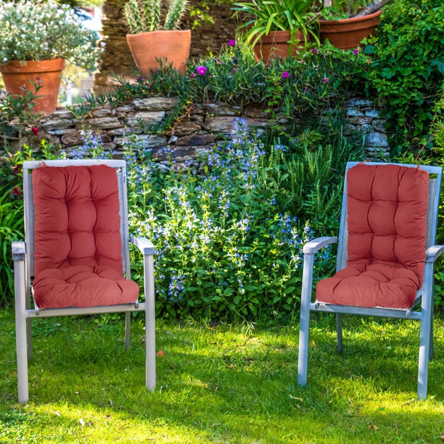 2Pcs Waterproof Rocking Chair Cushion Upper And Lower Back And Seat Sets with Non-Slip Ties Oxford Cloth Surface Polyester Filling Comfortable for Ind