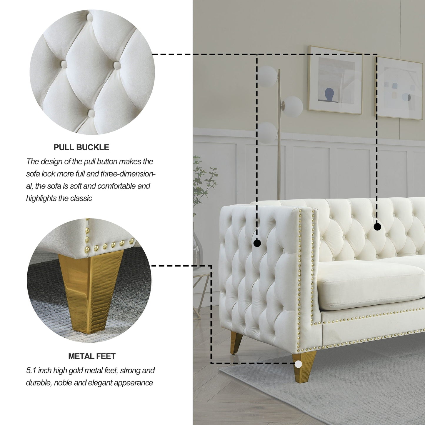 Modern Sofa With Button Tufting, Upholstered Couch For Living Room