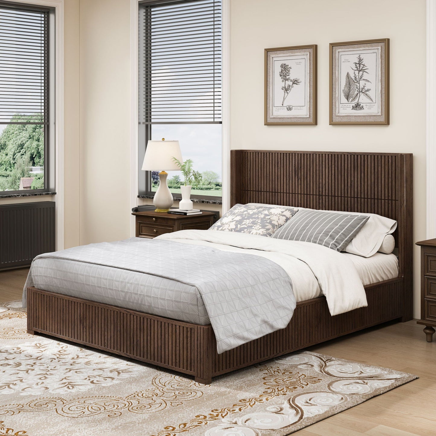 Platform Bed Frame With Headboard, Floor Standing Design