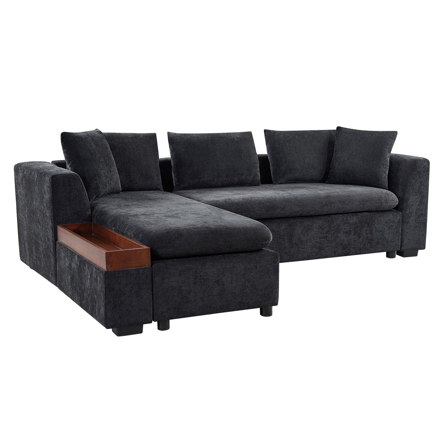 Modern L Shaped Sectional Sofa With Upholstery And Wooden Storage