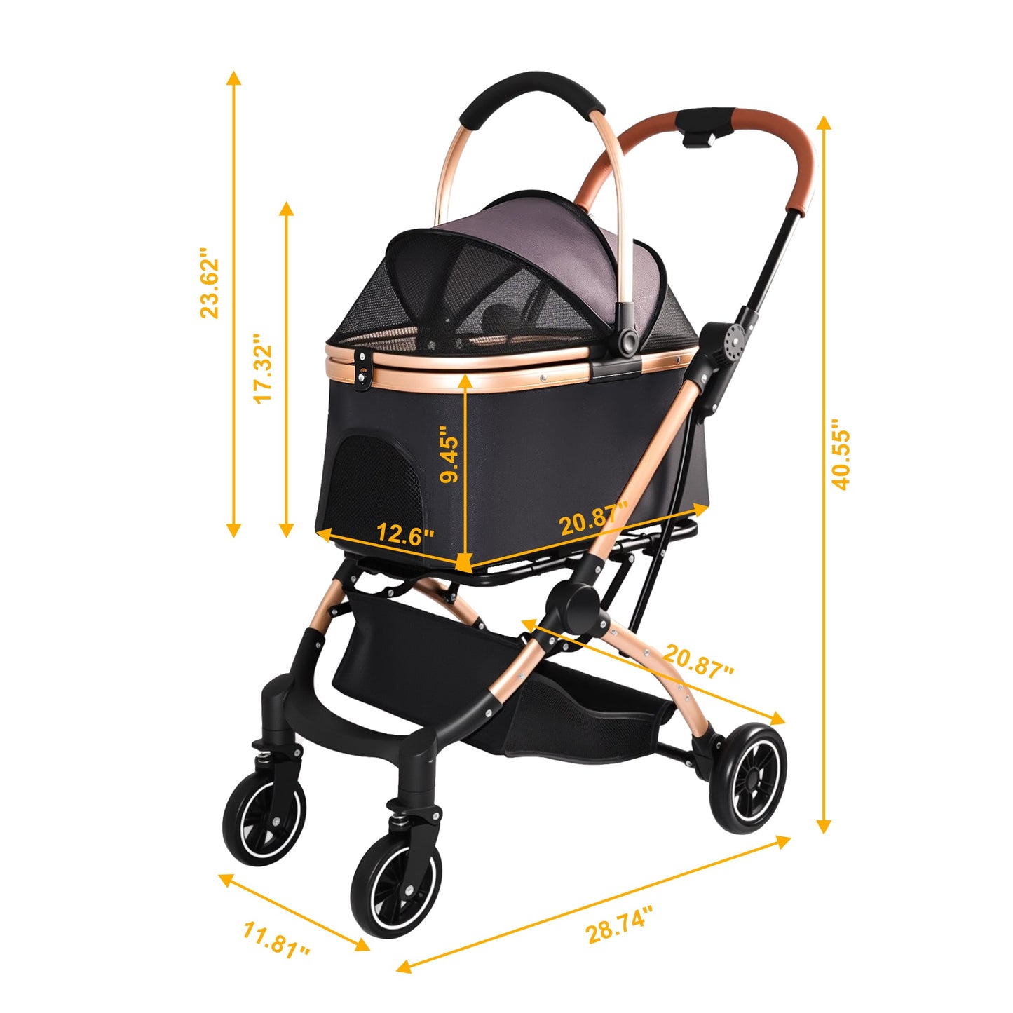 Pet Stroller for Dogs and Cats, 2-in-1 Detachable Foldable Design
