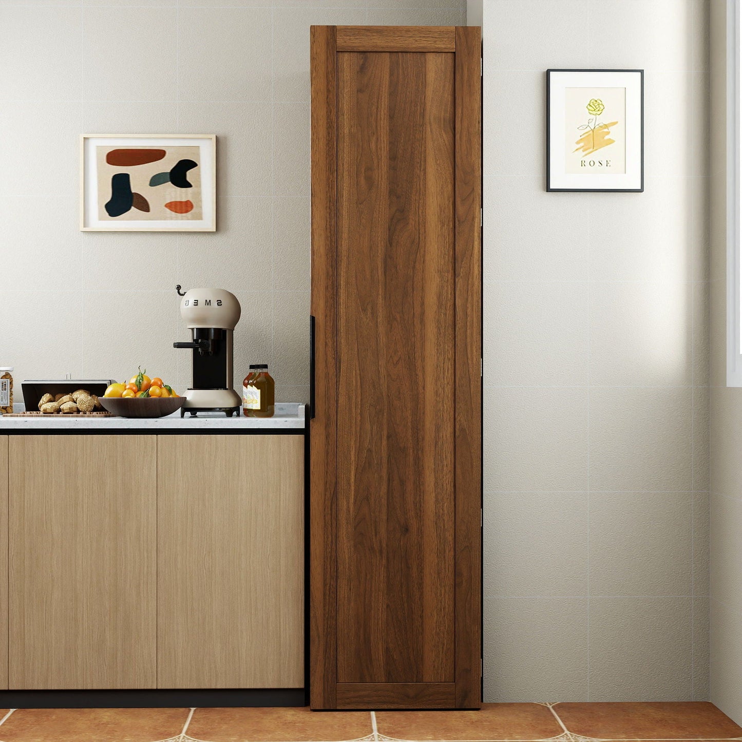 Freestanding Buffet Cupboards Sideboard With Doors & Shelves, Kitchen Pantry Storage Cabinet - Walnut