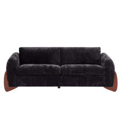 89"L Sofa with Chenille Fabric and Wooden Legs