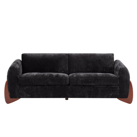 89"L Sofa with Chenille Fabric and Wooden Legs