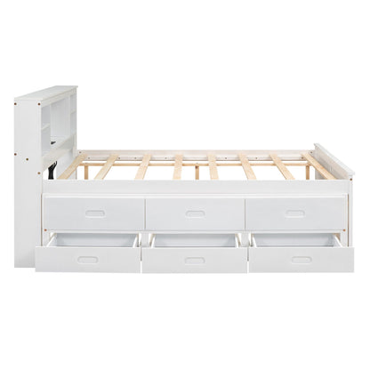 Platform Bed With Storage Headboard, USB, Trundle And 3 Drawers