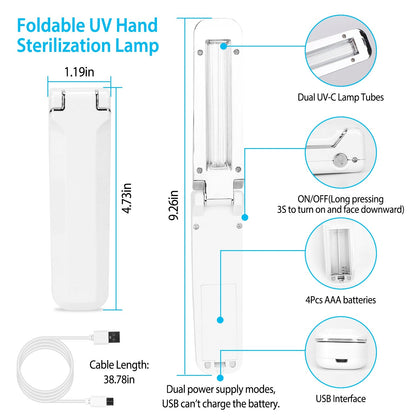 Foldable UV Sanitizer Light Handheld Germ Kill Sterilizer Wand UVC Disinfection Lamp For Tablet PC Phone Toys Wardrobe Toilet