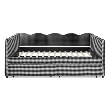 Gingham Daybed With USB Charging Port, Wave-Shaped Design