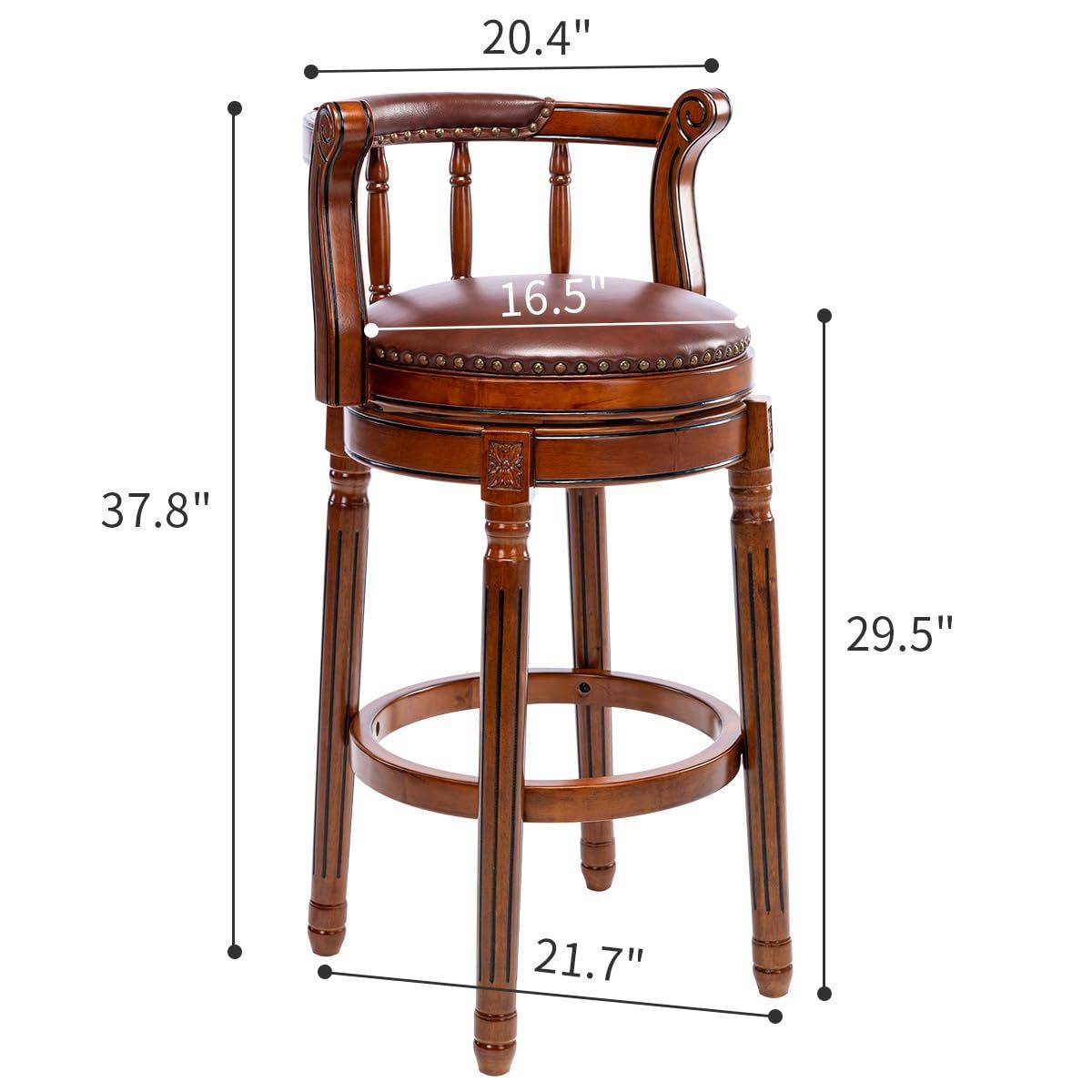 Swivel Cow Top Wooden Bar Stool, 360 Degree Swivel Bar Height Chair With Backs For Home Kitchen Counter