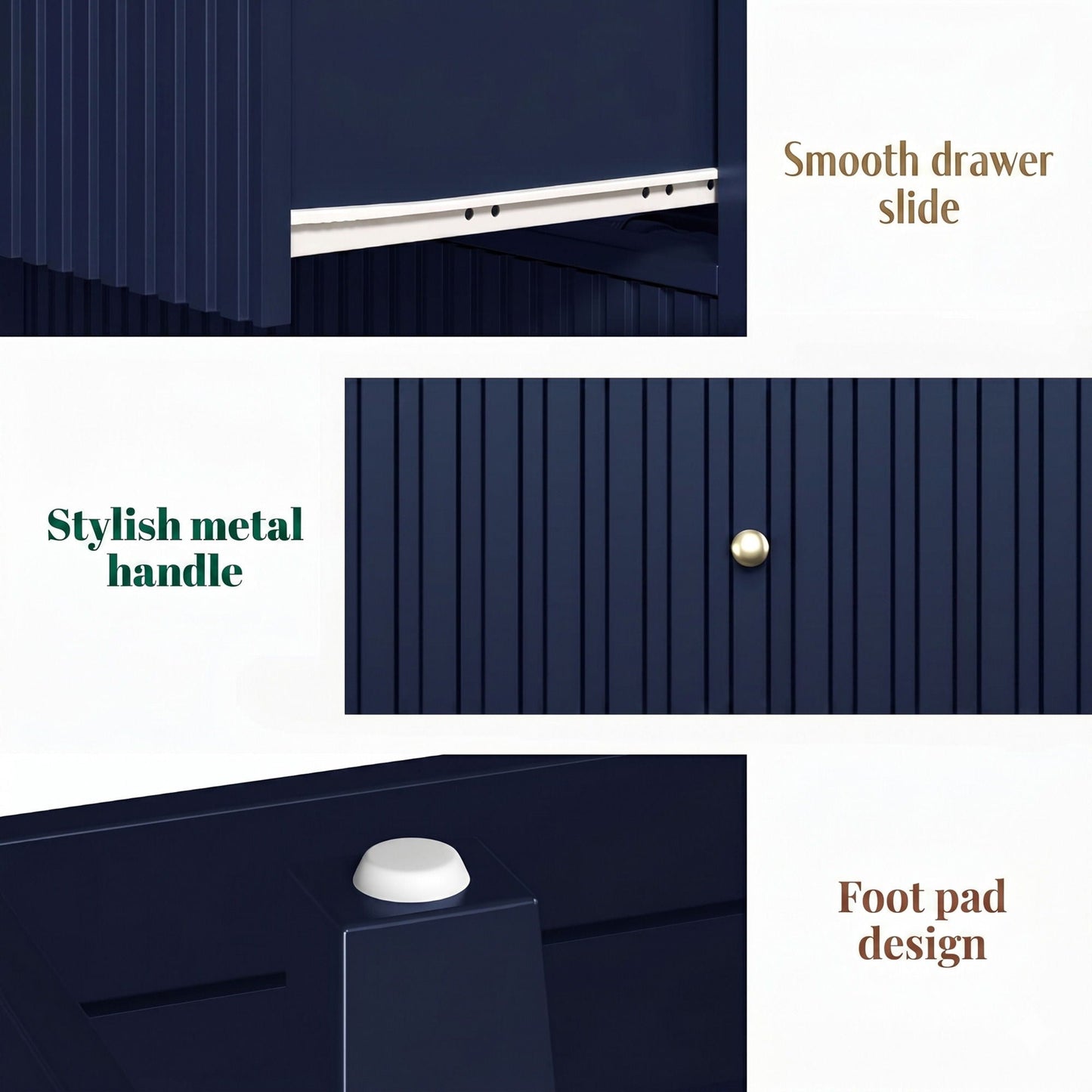 Fluted 3 Drawer Nightstand With Soft Close Slides
