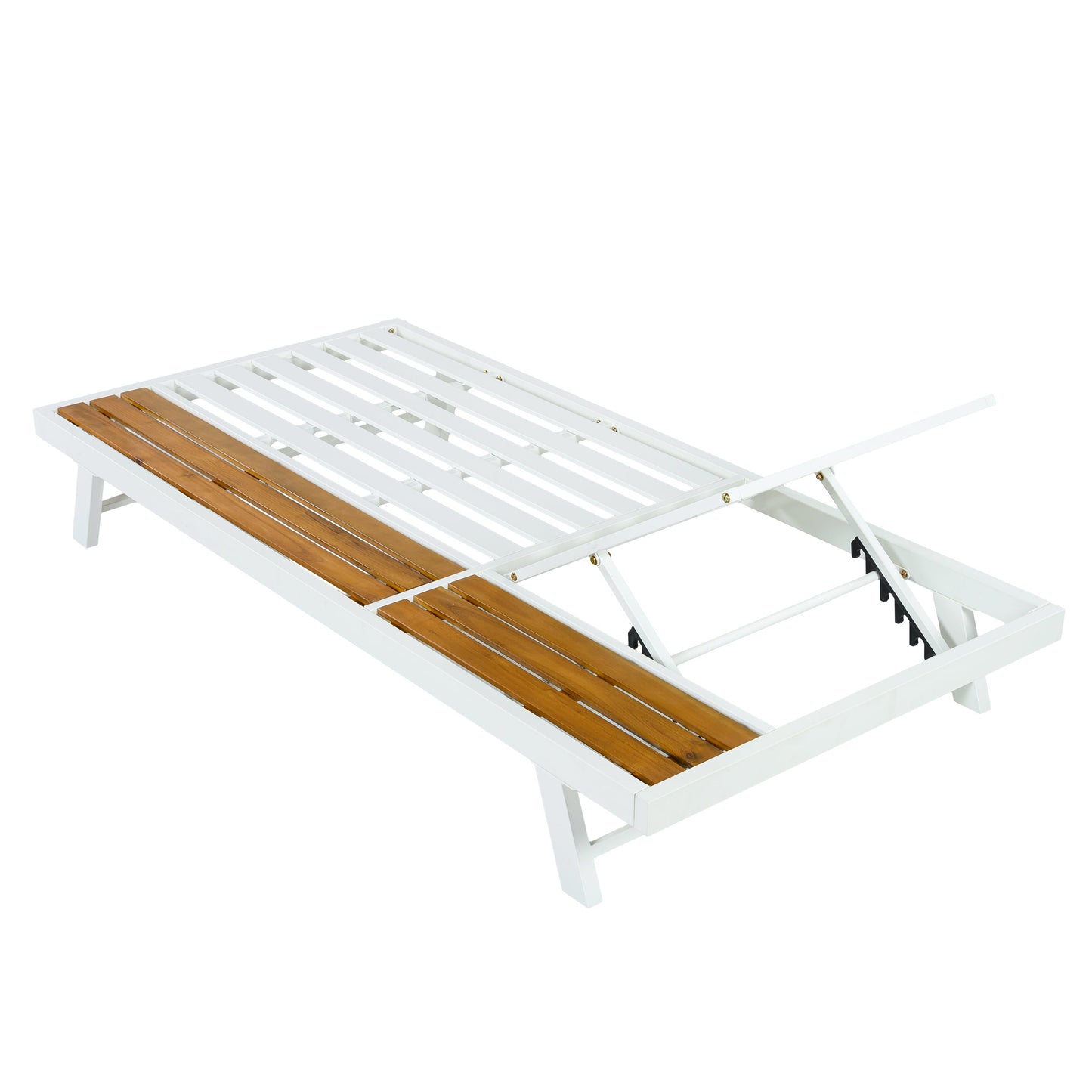White Iron + Teak Finish Chaise Lounge Frame