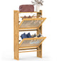 2-Tier Shoe CabinetÊwith 2 Flip Drawers Slim Bamboo Shoe Rack Freestanding Narrow Shoe Organizer with 44lbs Max Load for Entryway Hallway