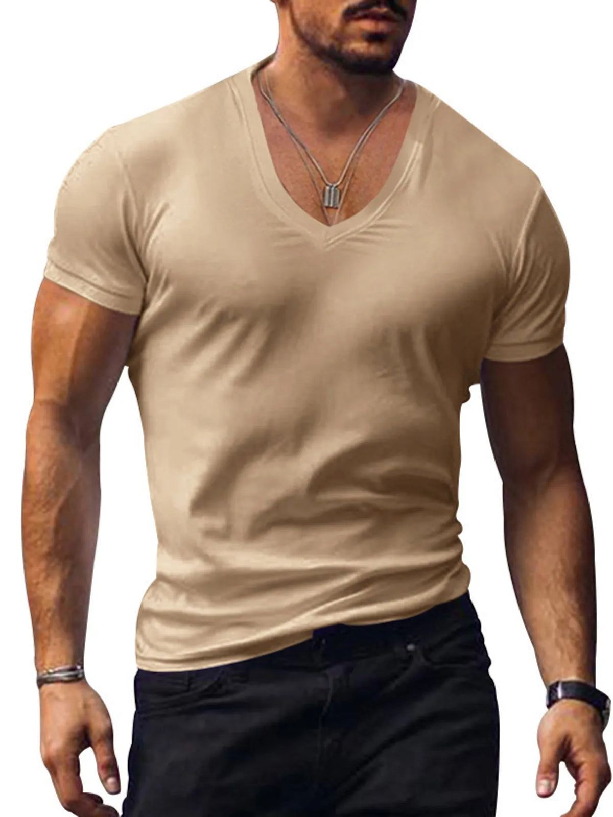 Men's Full Size Basic Style V-Neck Short Sleeve T-Shirt Plus Size
