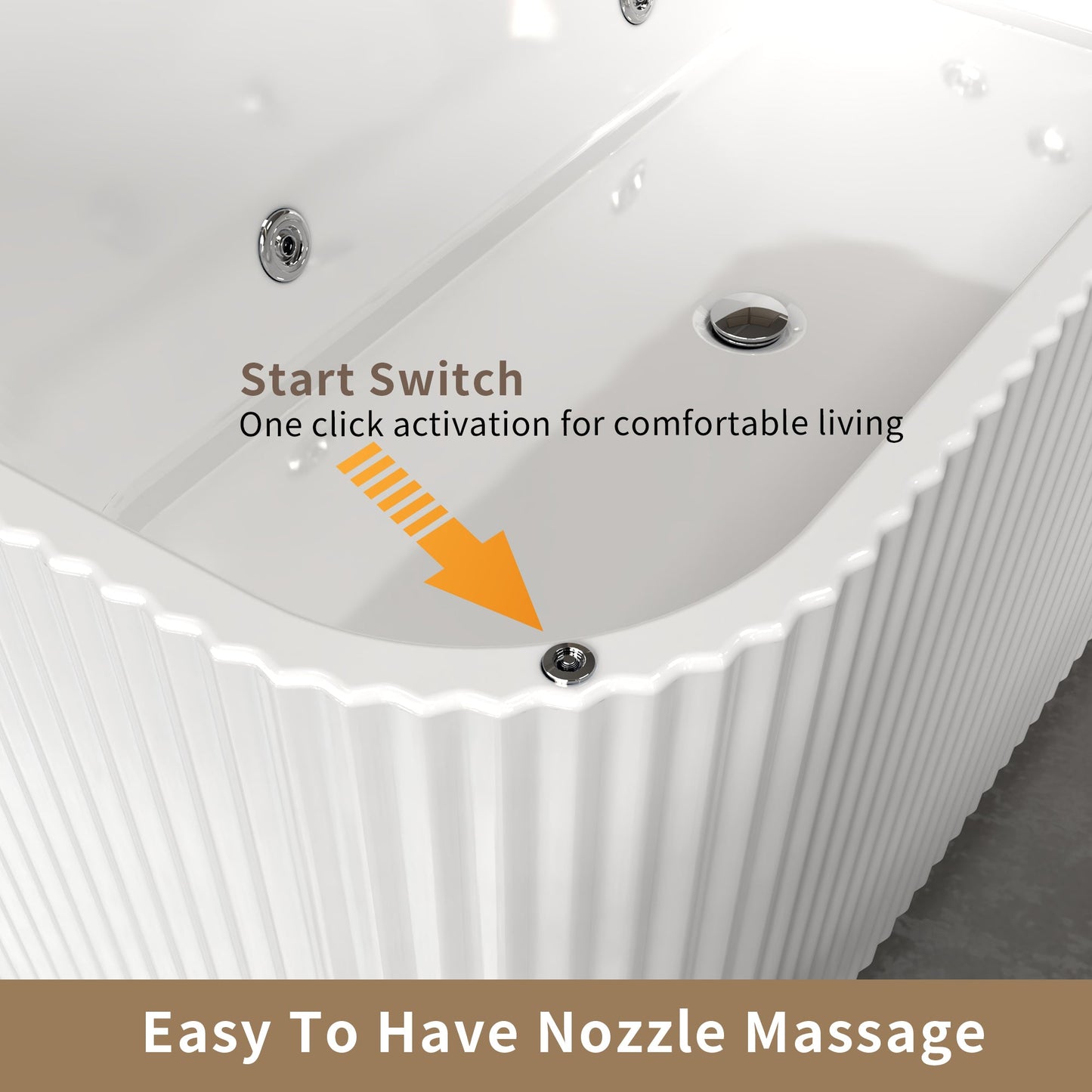 67" Rectangle Linear Acrylic Massage Whirlpool Freestanding Bathtub