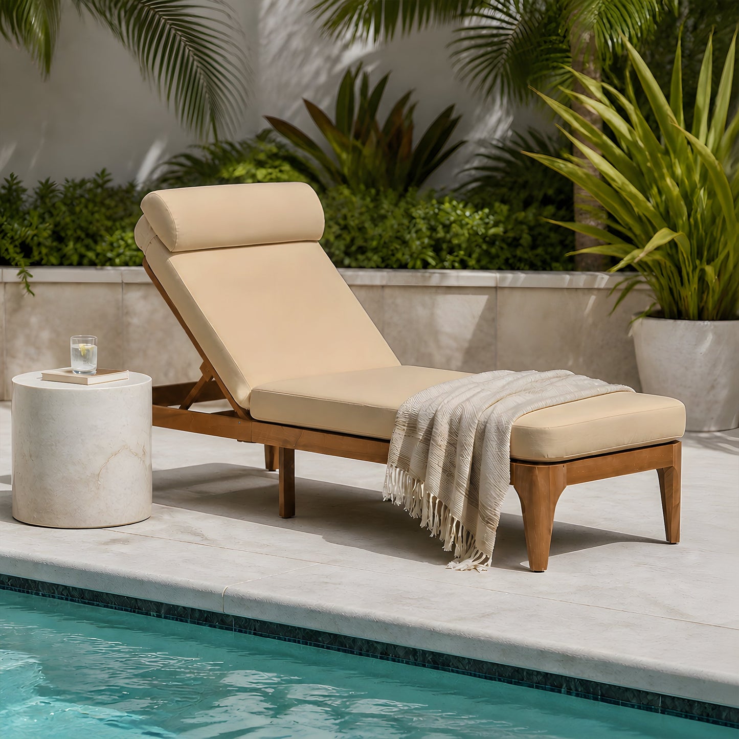 TOPMAX Acacia Wood Chaise Lounge