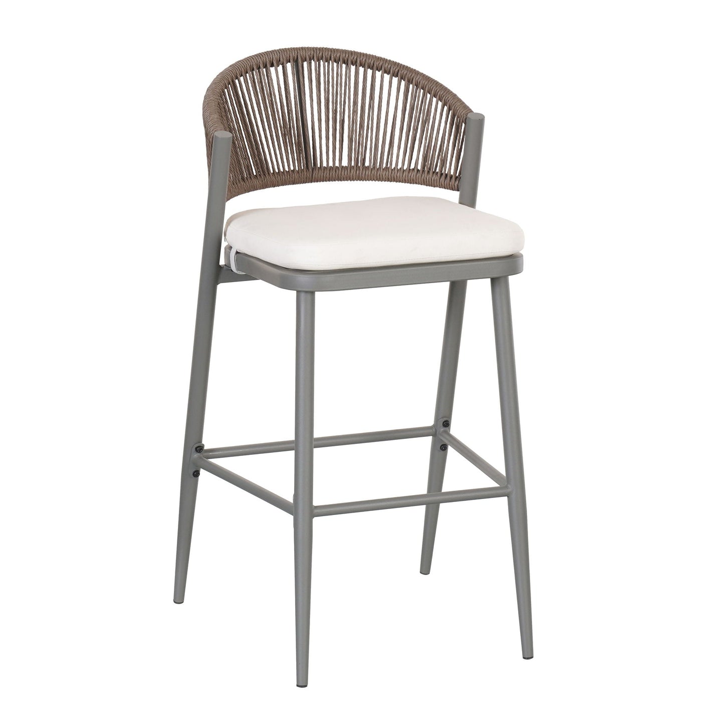 Outdoor Bar Height Metal Frame Counter Stools with Scallop-Shaped Backrest & Water-Resistant Cushions