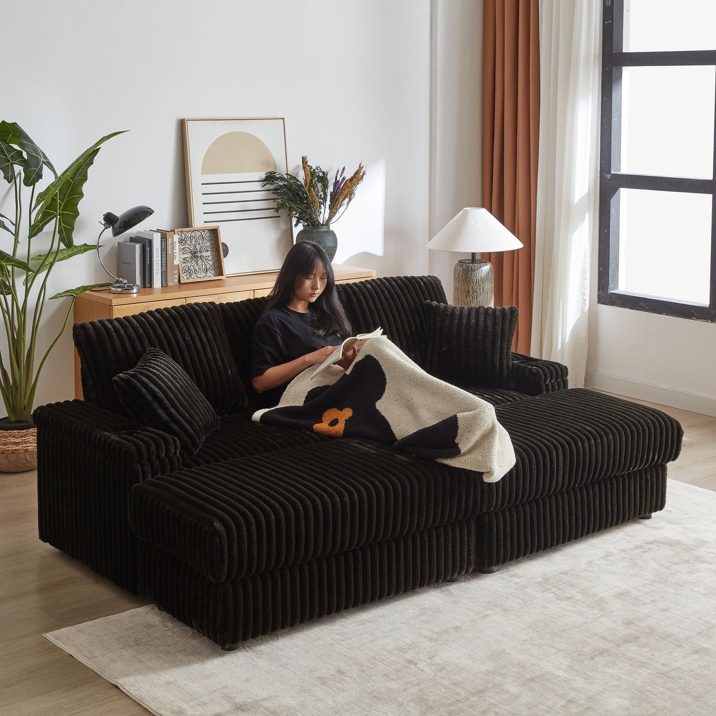 3 Seater Sofa With 2 Ottomans For Living Room