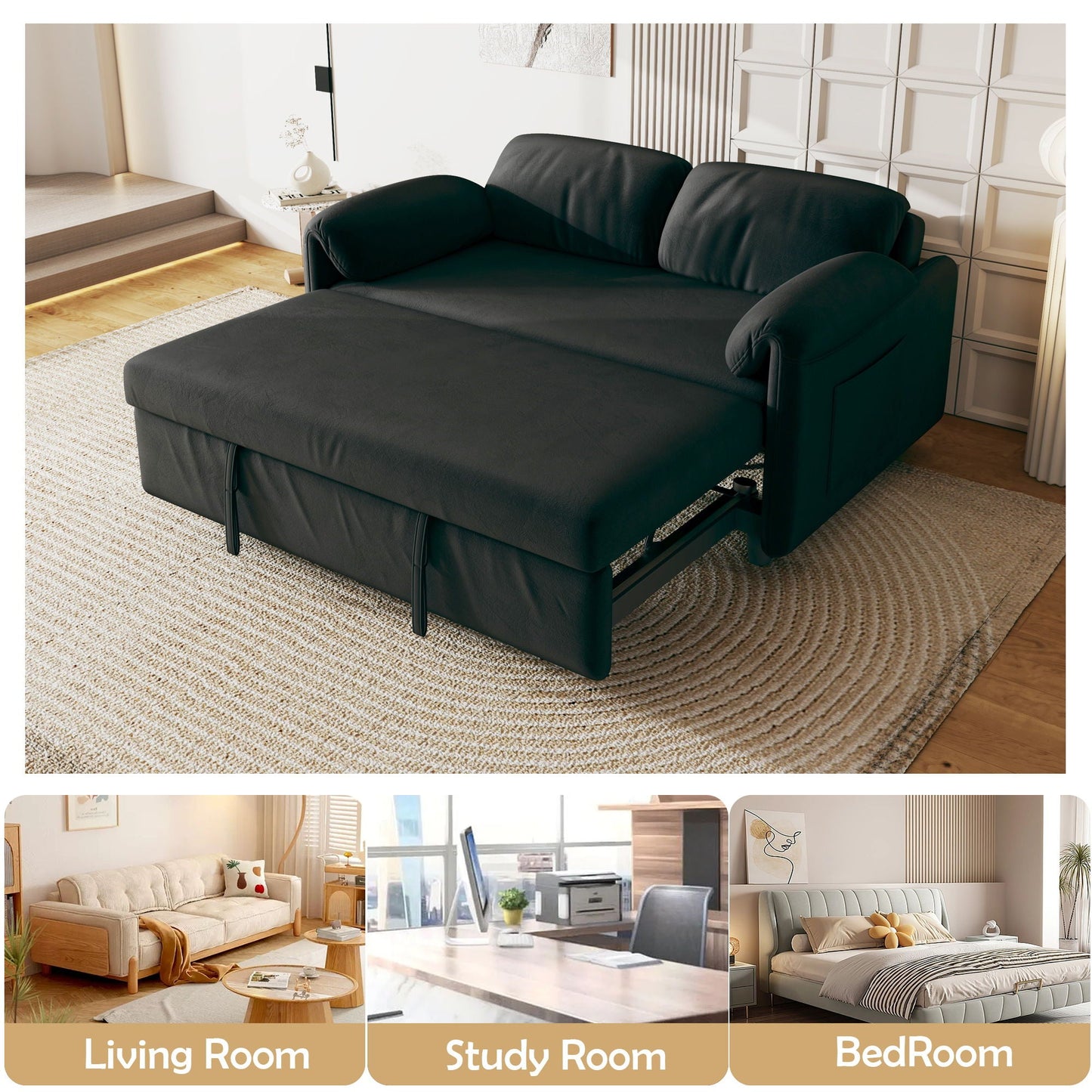 Sofa, Dual Purpose Lounge With Retractable Queen Size Bed
