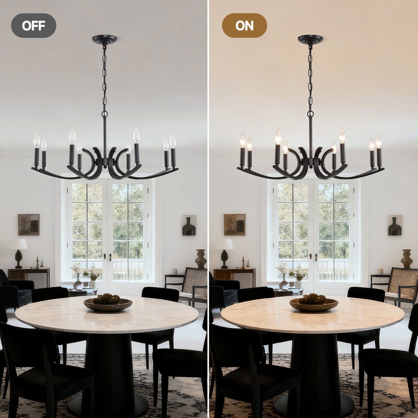 8-Light Farmhouse Chandelier, Black Metal