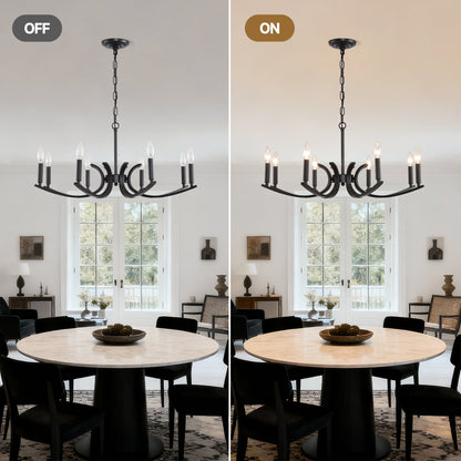 8-Light Farmhouse Chandelier, Black Metal
