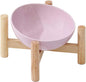 Elevated Raised Bowl For Indoor Cats, Cat Basic Bowls Dish With Wooden Stand For Water And Food, Ceramic Raised Bowl, Anti-Slip And Easy To Clean, Dopamine Colour
