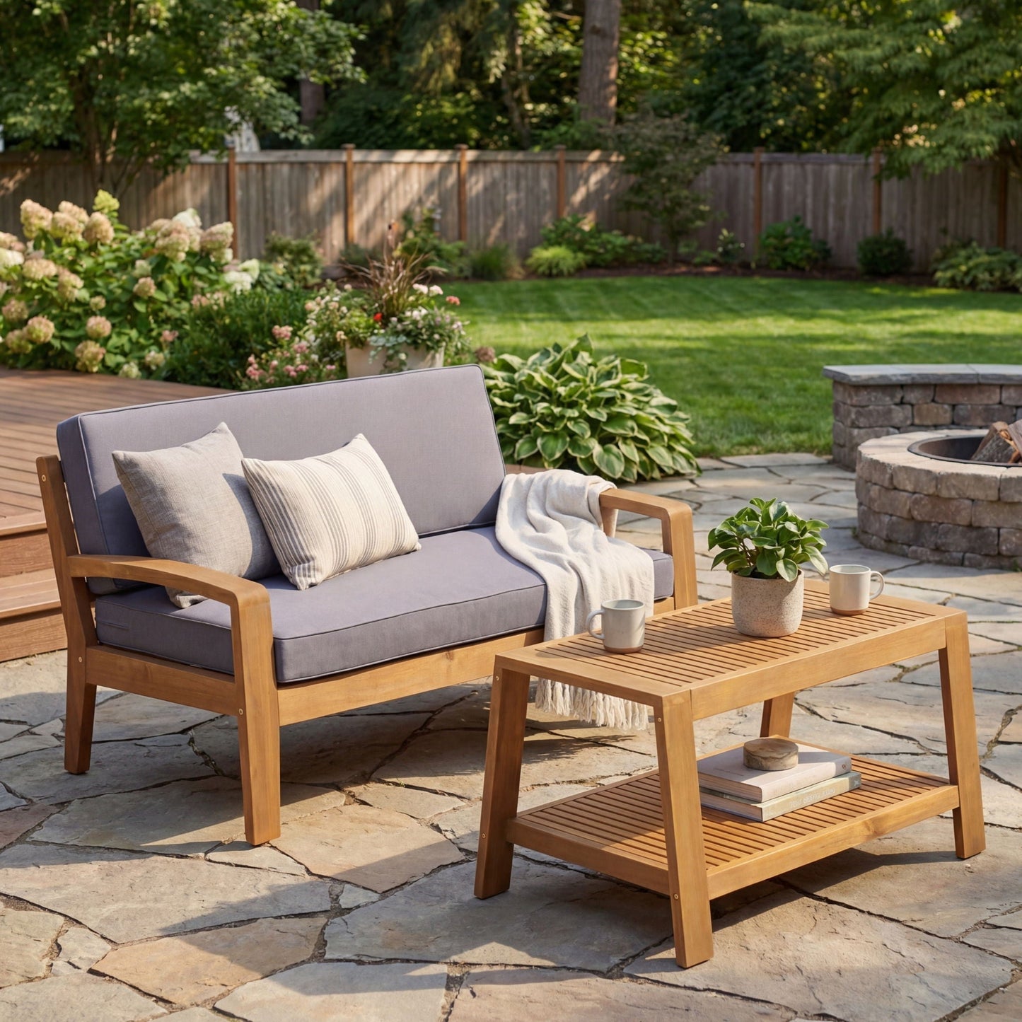 2 Piece Outdoor Conversation Set – Loveseat & Coffee Table with Water-Resistant Cushions