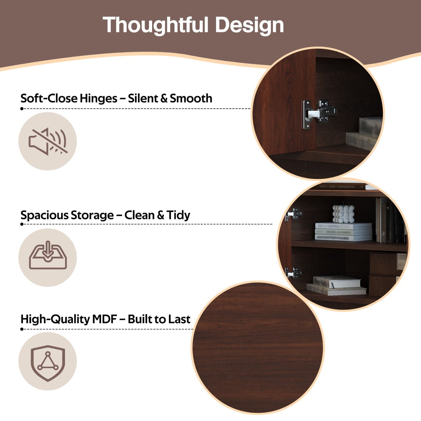 70" TV Stand With Ample Storage, Refined Curved Corners - Dark Brown